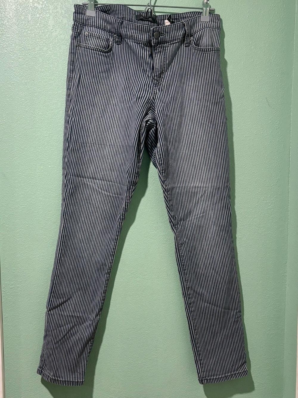 Level 99 Blue and White Striped Liza Skinny Pants